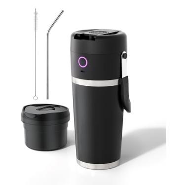 Imagem de Liquidificador portátil com copo isolado, liquidificador pessoal para vitaminas, motor de alto torque de 11,1 V, copo de aço inoxidável, mantém frio 24 horas, autolimpante, recarregável por USB-C, 590