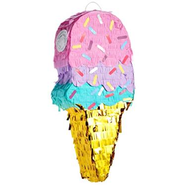 Imagem de Mini Ice Cream Pinata, Summer Theme Birthday Party, Colorful Sprinkles for Ice Cream Party Supplies (16.5 x 7.5 In)