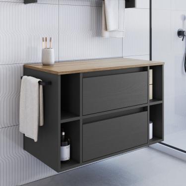 Imagem de Gabinete De Banheiro Suspenso 80cm Com 4 Nichos 1 Toalheiro 1 Porta 1 Gaveta Bh8010 Mel/grafite