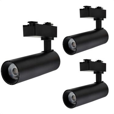 Imagem de Kit 3 Spot Longo Led Mr16 Para Trilho Eletrificado Preto 3000k Quente