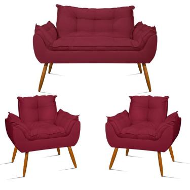 Imagem de Kit Namoradeira Opala + 2 Poltronas Para Sala Balaqui Decor Marsala