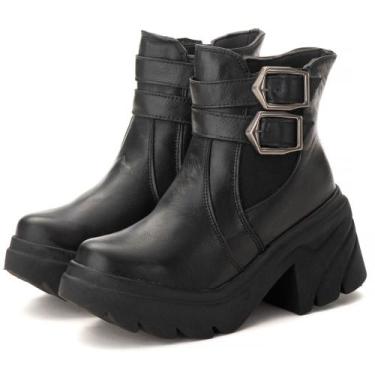 Imagem de Bota Feminina Tratorada Salto Grosso 6731 Pettinari Couro : 2 Fivelas 