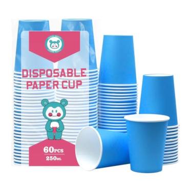 Imagem de Yuxitia Copos de papel descartáveis, 60 peças de copos de papel azuis para festa de casamento faça você mesmo, piquenique, churrasco, viagem e evento, 227 g (azul)