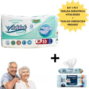 Imagem de Kit Fralda Geriátrica Adulto Descartável Vitalidade Mega e Toalha Umed