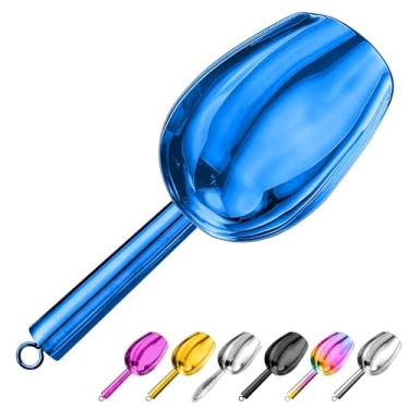 Imagem de Sanhaipen Pá De Gelo Metal 3 Oz, Pequena Aço Inoxidável Para Máquina Gelo, Balde, Cozinha, Freezer, Bar, Festa, Casamento, Multiuso, Café Em Grão, Farinha, Comida Cachorro (3 Oz - Azul)