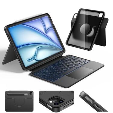 Imagem de HOU Capa Com Teclado Para Ipad Air 13" (M3/M2 2025), Pro 13 M4/12,9" Destacável 6/5/4/3Rd (2024-2018), Suporte Magnético Giratório, Trackpad Multitoque, Retroiluminação De 7 Cores