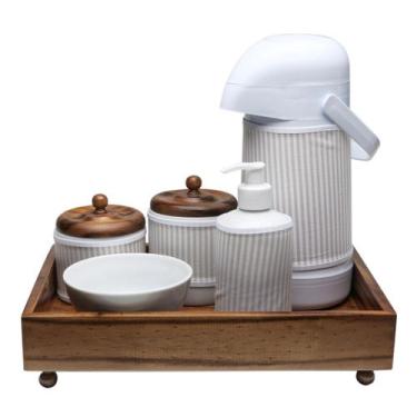 Imagem de Kit Higiene Madeira Clássico Bege Quarto Bebê Infantil - Potinho de me