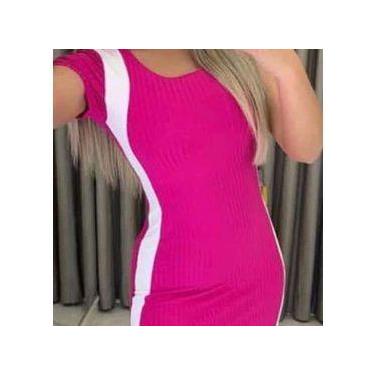 Imagem de Vestido feminino curto faixa branca lateral manga curta malha canelada