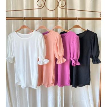 Imagem de Blusa manga 3/4 babado duna - Filó modas, Pink, P