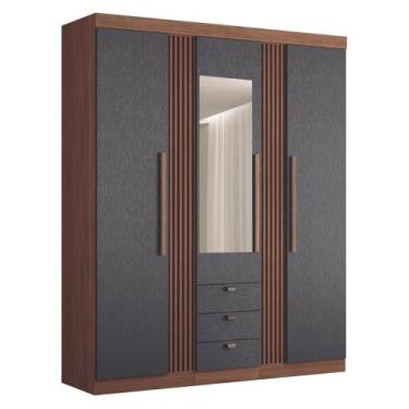 Imagem de Guarda Roupa Ripado 3 Portas Com Espelho Lens Jatobá Grafite - CASA H