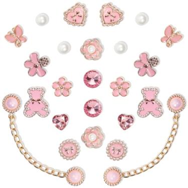 Imagem de WAQYGZO 24 peças de pingentes de sapato rosa acessórios para mulheres flor de pérola tamanco decoração de sapatos pingentes corrente brilhante decoração fofa para festa de aniversário
