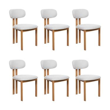 Imagem de Kit 6 Cadeiras De Jantar Tulipa Estrutura Aço Carbono Laminado Natural Com Estofado Linho Cru