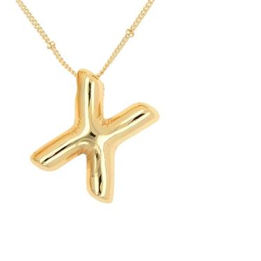 Imagem de Colar de letras de bolhas para mulheres, pingente de alfabeto com inicial de balão banhado a ouro 18 k joia delicada para meninas adolescentes, Cobre, Sem Pedra Preciosa
