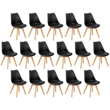 Imagem de Conjunto 16 Cadeiras De Jantar Eames Wood Leda Design Estofada - Preto