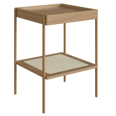 Imagem de Mesa Lateral Apoio Oslo Artesano 43 Cm (largura) Mdp Hanover Palha Sintética Bege Pé Metal Dourado