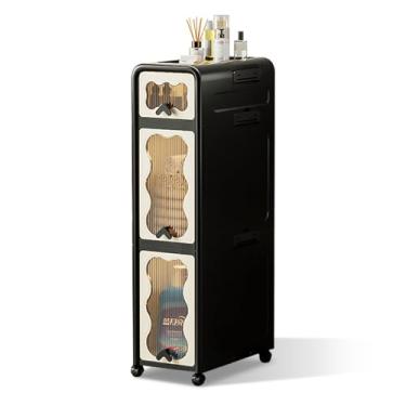 Imagem de Armário de armazenamento fino para banheiro, rack de armazenamento de plástico com rodinhas e gavetas, várias opções de cores e tamanhos, para pequenos espaços de cozinha, lavanderia, escritório