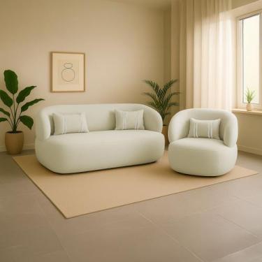 Imagem de Namoradeira e Poltronas Orgânica Chloe Boucle com Almofada Plumante - 