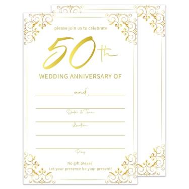 Imagem de Convites de aniversário de casamento de 50 anos, convites de aniversário de casamento de ouro de 50 anos, convites de chá de panela estilo preenchimento com envelopes (25 conjuntos)-Bri11