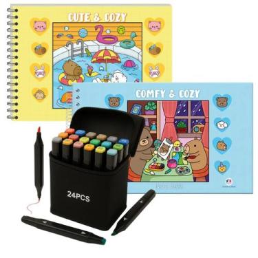 Imagem de Livro de colorir Comfy e Cozy Blue Azul e Cute e Cozy Amarelo com 24 C