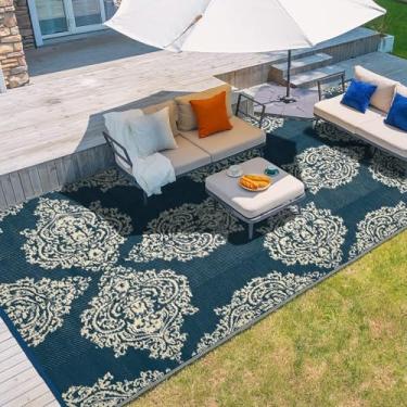 Imagem de wikiwiki Tapete para ambientes externos, 2,7 x 3,7 m, impermeável, reversível, tapete para ambientes internos e externos, tapete de palha de plástico para pátio, deck, varanda, piscina, trailer