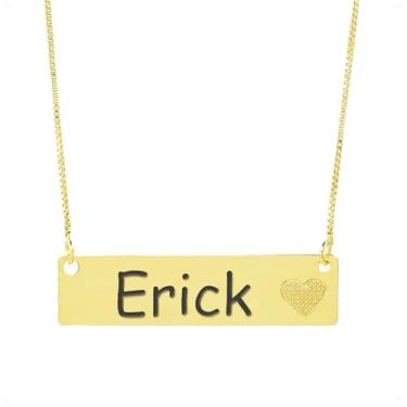 Imagem de Colar Chapinha Coração Gravação Personalizada Nome Erick Banhado Ouro 18K - 999006028