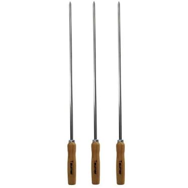 Imagem de Kit 3 Espetos Inox para Coração 85cm Carne Churrasqueira Cabo Madeira 