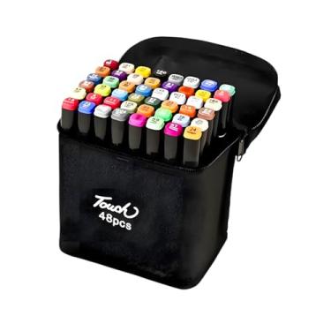Imagem de Kit 48 Canetas Para Colorir Ponta Dupla Desenho Profissional Codificado por Cor Marcador Artistico Para Adulto e Crianças Canetinha Colorir Com Suporte Estojo Para viagem ou Presente