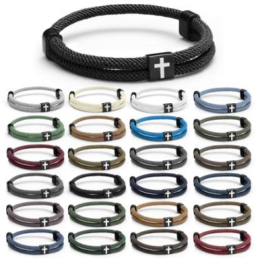 Imagem de Tondiamo 24 pulseiras trançadas cruzadas para homens mulheres cristãs corda ajustável Jesus pulseiras com nó de metal presentes de batismo cristão para mulheres e homens