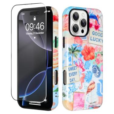 Imagem de ZIYE Capa magnética para iPhone 16 Pro Max com protetor de tela, compatível com MagSafe, concha do mar, praia, floral, verão, colagem, arte, arte, capa, capa rígida protetora contra quedas de 2