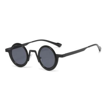 Imagem de Óculos de sol retrô redondos pequenos de metal punk femininos, armação com lentes transparentes UV400, moda masculina (preto e cinza)