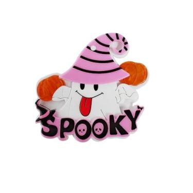 Imagem de Broche de fantasma assustador fofo para mulheres crachá de lapela de acrílico desenho animado fantasma engraçado carregando abóbora rosa kawaii roupas acessórios chapéu bolsa ornamento lembrancinhas