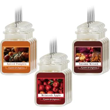 Imagem de Leelosp 12 peças aromatizadores de ar em forma de jarra de papel perfumado para pendurar maçã outono grinalda de maçã fragrância de abóbora temperada com canela presente para interior de carro