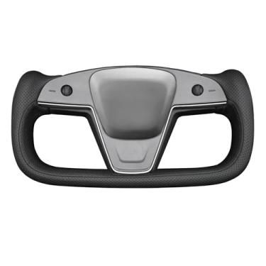 Imagem de MEWANT Capa de volante de couro real Tesla Model S Yoke costurada à mão para Tesla Model S 2021-2023 / Model X 2021-2023 Tesla Yoke Acessórios de volante (estilo 3D)