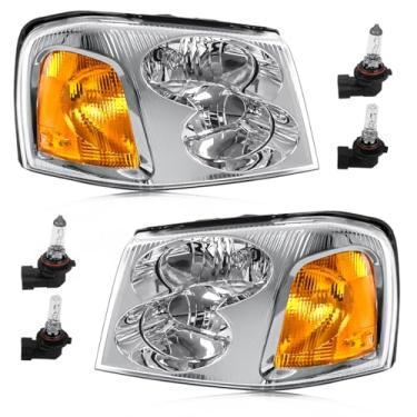 Imagem de CLERYYE Conjunto de farol compatível com GMC Envoy 2002-2009 lâmpada de cabeça tipo halogêneo, substituição de farol estilo OE para 15866070 15866071 GM2502220 GM2503220, caixa cromada + refletor