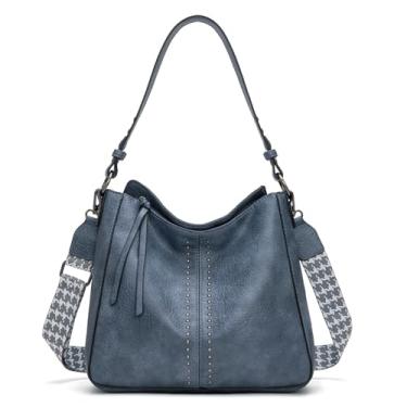 Imagem de Montana West Bolsas Hobo Médias para Mulheres Alça Superior Bolsa de Ombro Bolsa Balde, Alça de guitarra azul jeans, 11”x 5”x 10”