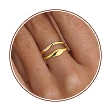 Imagem de Anéis empilháveis para mulheres adolescentes presentes na moda anéis de ouro para mulheres não manchadas zircônia cúbica conjunto de anéis grossos alianças de casamento joias de ouro tamanho 6-10, Aço