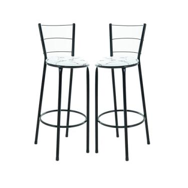 Imagem de 2 Banquetas Altas Bistrô, 3 Arames, Assento em Junco, 70cm Altura, Preta (BRANCO FLORIDO)