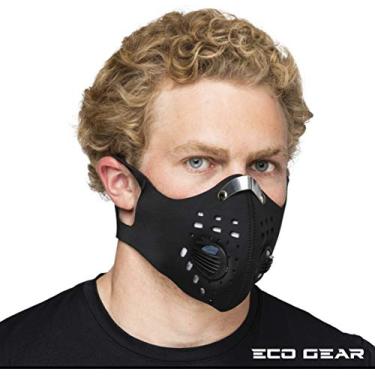 Imagem de ECO-GEAR Máscara Facial Antipoluição - Proteção De Carvão Ativado Nível Militar Contra Fumaça, Gases Escape, Poeira E Pólen, Ideal Para Corrida, Caminhada, Ciclismo Atividades Ao Ar Livre (Preto Pur