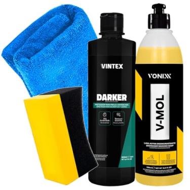 Imagem de Kit Limpeza Automotiva Shampoo V-Mol 500ml Vonixx Darker 500ml Vintex Acessórios Karbox