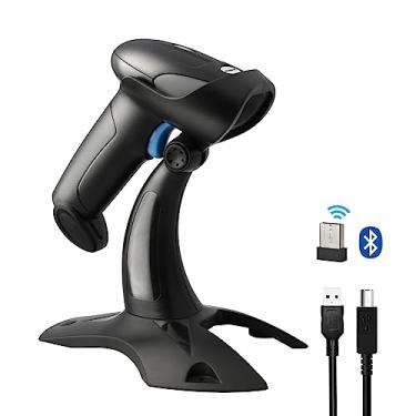 Imagem de Sumicor Scanner de código de barras sem fio Bluetooth com suporte, digitalização automática de mãos livres e acionador manual, scanner manual de códigos de barras, scanner DM de código QR 1D 2D