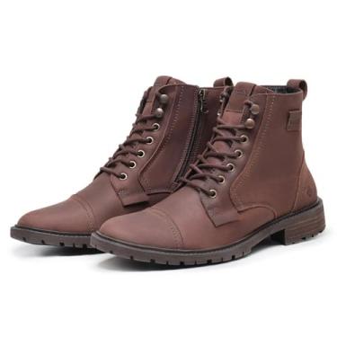 Imagem de Bota Coturno Tratorada Couro Masculina Palmilha Gel Anti-Impacto Resistente Trilhas Aventura Tamanho:37;Cor:Marrom;Gênero:Masculino;Departamento BS:Esporte