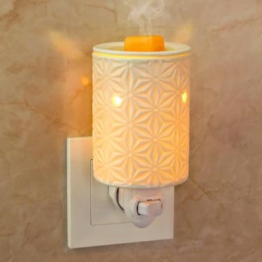 Imagem de STAR MOON Aquecedor de cera de cerâmica derretida, aquecedor de cera para perfumado, aquecedor de cera perfumado para óleo de fragrância, queimador de cera com luz noturna decoração com duas lâmpadas