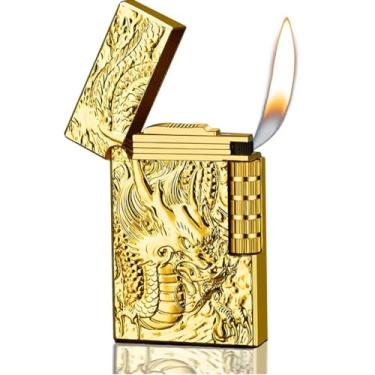 Imagem de Isqueiros Cool, padrão de dragão, isqueiros foscos de roda lateral - Isqueiros de butano recarregáveis, isqueiros flip, ao ar livre, acampamento, presentes masculinos (excluindo gás butano)