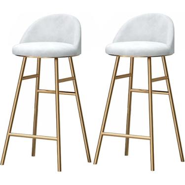 Imagem de Banquetas De Barra Da Altura 26/30 De Balcão Com Parte Traseira E Assento Para Pés Banquetas De Barra Estofadas Veludo Modernas Cadeiras De Barra Tamboretes Da Cozinha, White2ps, 65cm/25.6in
