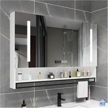 Imagem de Armário De Remédios De Banheiro Iluminado Por Led Retangular Com Espelho Armário De Espelho De Banheiro Com Luzes E Organizador De Armazenamento De Desembaçador, White, 100cm