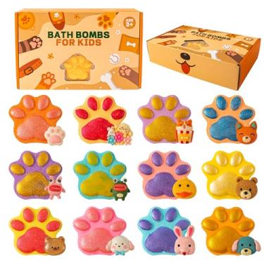 Imagem de Bombas de banho para crianças com brinquedos surpresa dentro, pacote com 12 bombas de banho de pata, kit de bomba de banho de espuma com brinquedos, banho de espuma efervescente para meninas e meninos