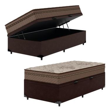 Imagem de Cama Box Baú Solteiro Colchão Com Molas Ensacadas Tokio 88x188x66cm Umaflex Marrom
