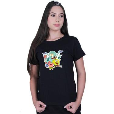 Imagem de Camiseta Baby Look Feminina Bob Esponja Personagens - Lafre, Preto, GG