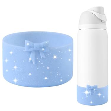 Imagem de GAISHION Bota com laço de silicone com glitter compatível com garrafas de água Owala de 946 ml, capa protetora antiderrapante para garrafas de água de aço inoxidável FreeSip, Twist e Flip - Azul