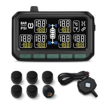 Imagem de Sistema de monitoramento de pressão de pneu de reboque Easesueper RV TPMS com 6 sensores (0-199PSI) e 1 repetidor, tela grande, vida útil da bateria de resistência, 7 modos de alarme, emparelhamento
